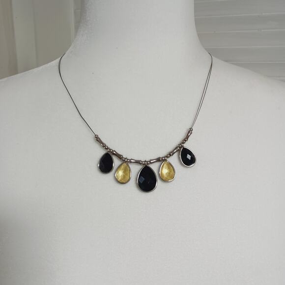 Yellow Black Stone Cabochon Glass Necklace Bead Spring Summer Fashion Jewelry - Picture 13 of 14